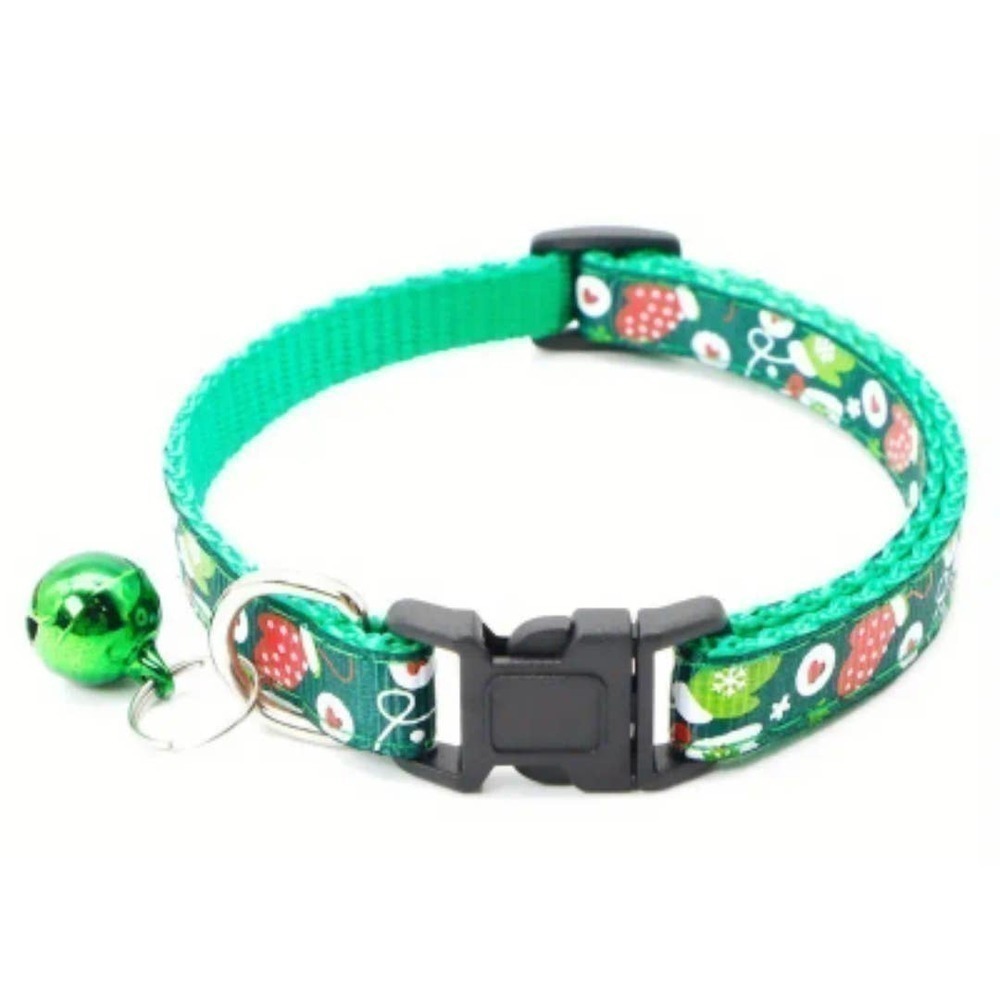NEW Christmas Stockings & Mittens Pet Collar in Green with Bell (7.48" - 12.59")